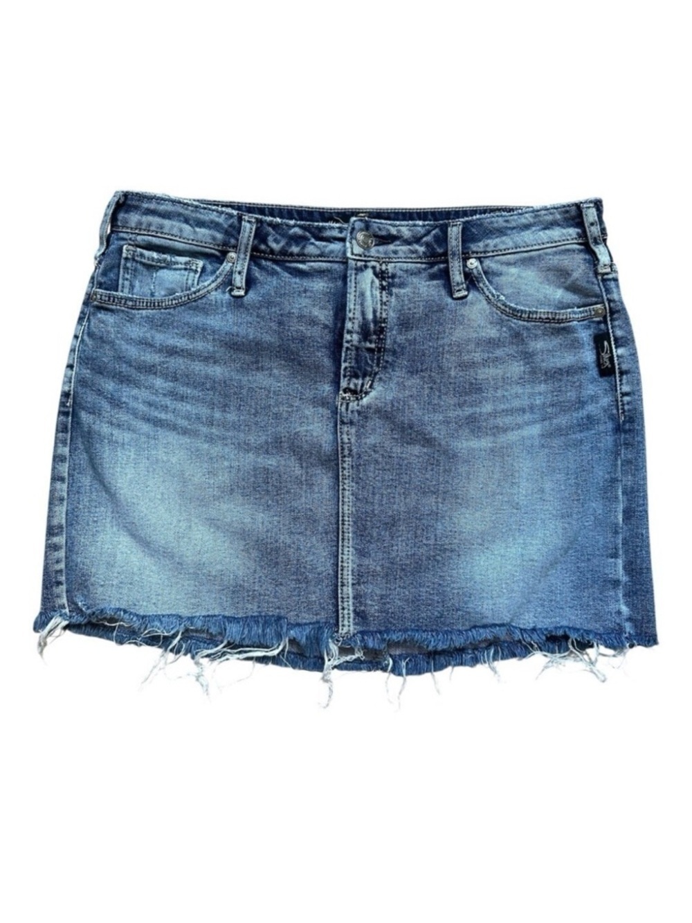 Silver Jeans Co. Francy Mid Rise Skirt Medium Wash Raw Hem Coastal Cowgirl - 8